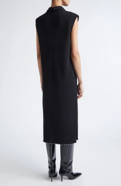 Jil Sander Bead Embellished Sleeveless Stretch Virgin Wool Blend Midi Dress In Black