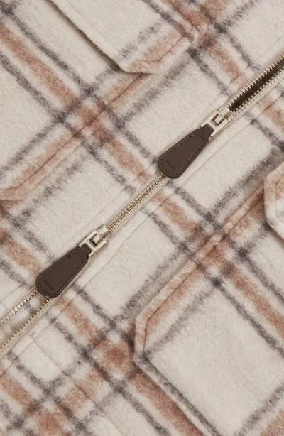 Reiss Mens Varena Checked Regular-fit Wool-blend Overshirt Stone In Gray