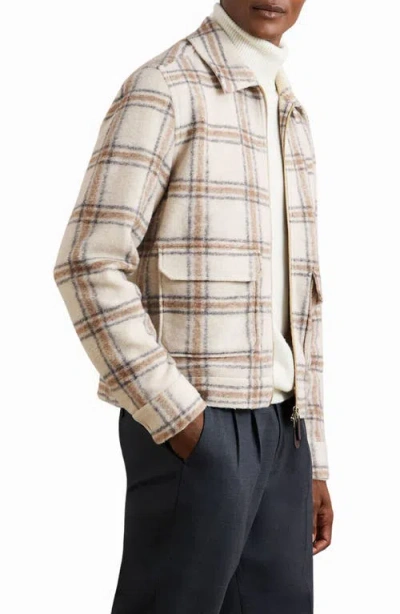 Reiss Mens Varena Checked Regular-fit Wool-blend Overshirt Stone In Gray