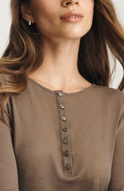 Mavi Jeans Long Sleeve Rib Henley In Brown