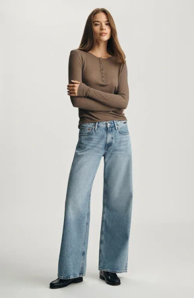Mavi Jeans Long Sleeve Rib Henley In Brown