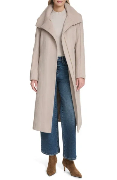 Cole Haan Slick Asymmetric Zip Wool Blend Coat In Neutral