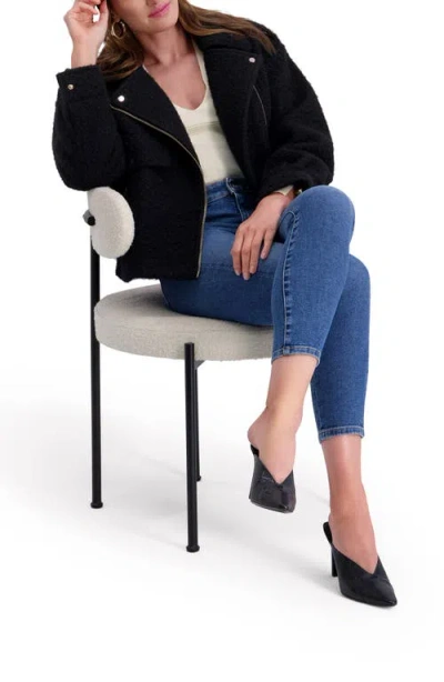 Kensie Boucle Wool Moto Jacket In Black