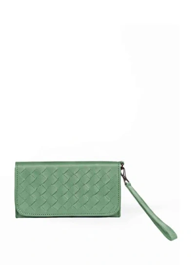 Deux Mains Woven Wristlet Wallet In Green