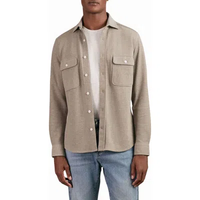 Reiss Oatmeal Brown Melange Forsithe Textured Twin Pocket Cotton Blend Overshirt In Silver