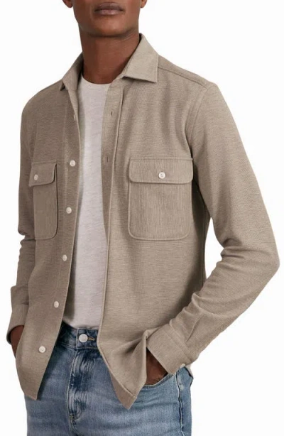 Reiss Oatmeal Brown Melange Forsithe Textured Twin Pocket Cotton Blend Overshirt In Silver