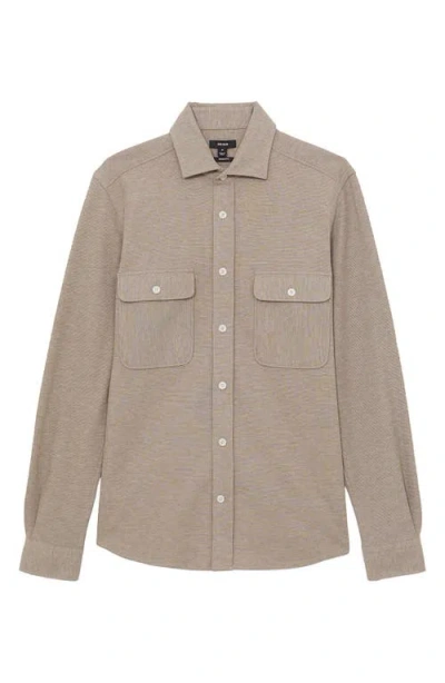 Reiss Oatmeal Brown Melange Forsithe Textured Twin Pocket Cotton Blend Overshirt In Silver