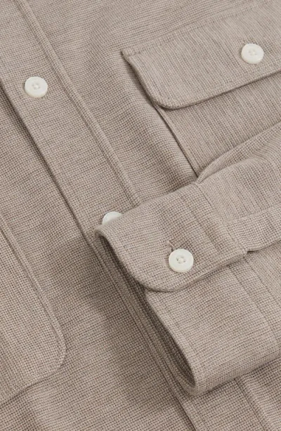 Reiss Oatmeal Brown Melange Forsithe Textured Twin Pocket Cotton Blend Overshirt In Silver