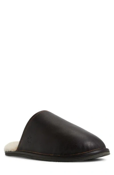 Brooks Brothers Henri Genuine Shearling Lined Leather Slipper In Brown