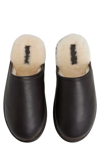 Brooks Brothers Henri Genuine Shearling Lined Leather Slipper In Brown