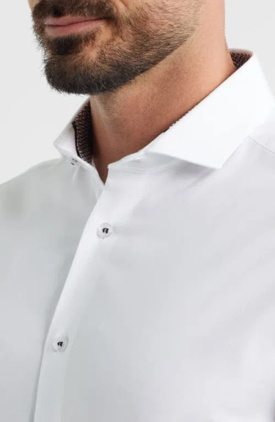 Stone Rose Nova Legacy Solid White Stretch Cotton Blend Button-up Shirt In White