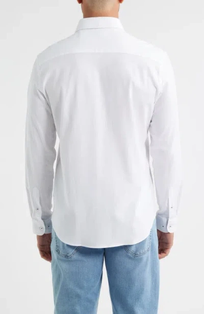 Stone Rose Nova Legacy Solid White Stretch Cotton Blend Button-up Shirt In White