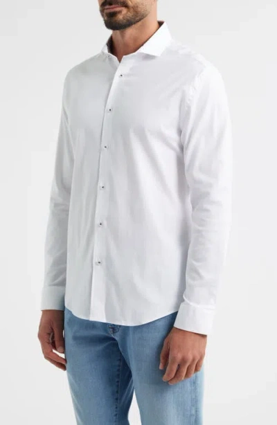 Stone Rose Nova Legacy Solid White Stretch Cotton Blend Button-up Shirt In White