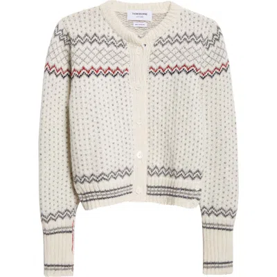 Thom Browne Fair Isle Float Jacquard Wool & Cashmere Cardigan In Red