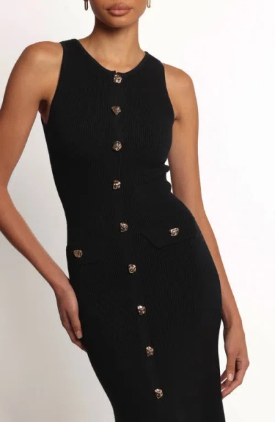 Petal And Pup Petal & Pup Sleeveless Rib Button-up Sweater Midi Dress In Black