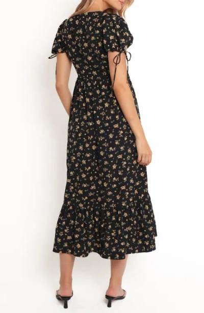 Petal And Pup Petal & Pup Zina Floral Puff Sleeve Midi Dress In Black