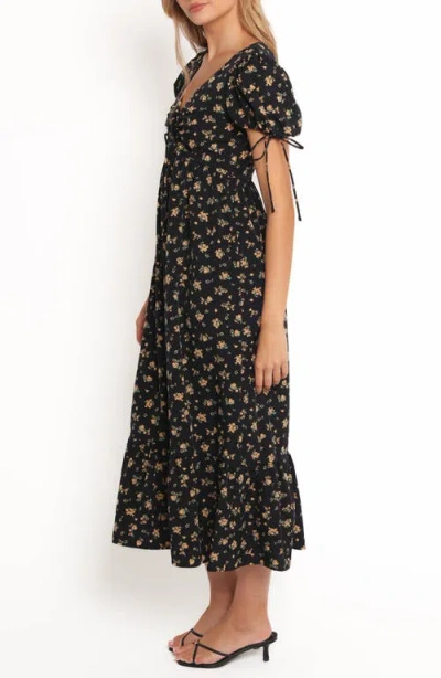 Petal And Pup Petal & Pup Zina Floral Puff Sleeve Midi Dress In Black