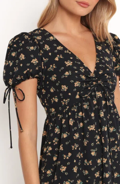 Petal And Pup Petal & Pup Zina Floral Puff Sleeve Midi Dress In Black