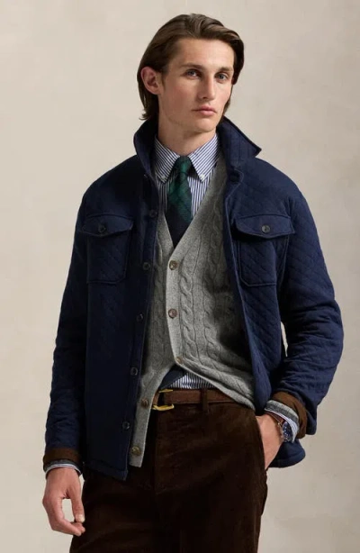 Polo Ralph Lauren Men's Quilted Double-knit Jersey Shirt Jacket In Blue