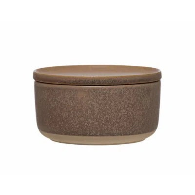 Storied Home Stoneware Bowl With Lid, Reactive Glaze In Brown