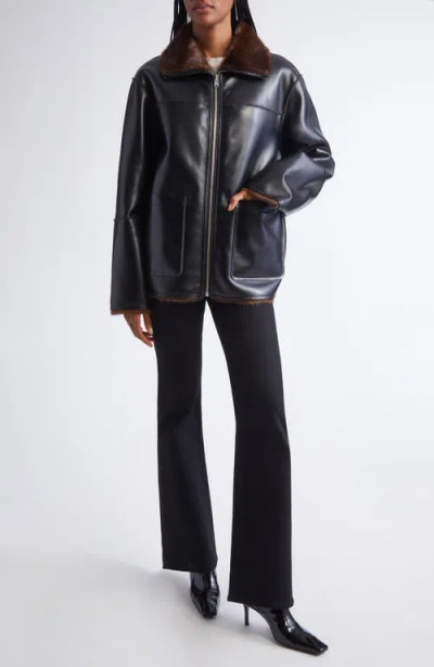 Stand Studio Reversible Jacket With High Collar And Plush Lining In Black