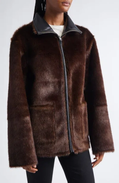 Stand Studio Reversible Jacket With High Collar And Plush Lining In Black