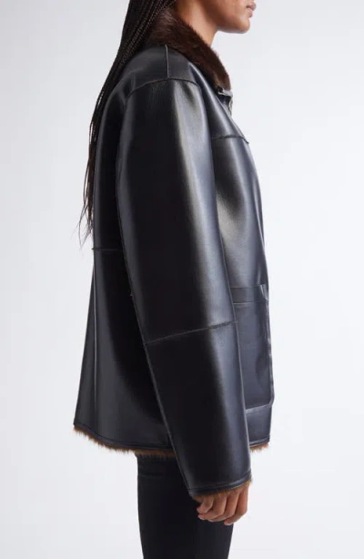 Stand Studio Reversible Jacket With High Collar And Plush Lining In Black