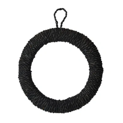 Storied Home Unique Round Hand-woven Abaca Rope Trivet With Hanger In Black