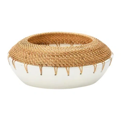 Storied Home Handmade Terra-cotta Planter With Hand-woven Rattan Stitching In Multi