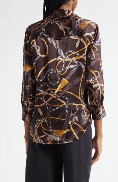 L'agence Dani Western Chain Print Silk Button-up Shirt In Brown