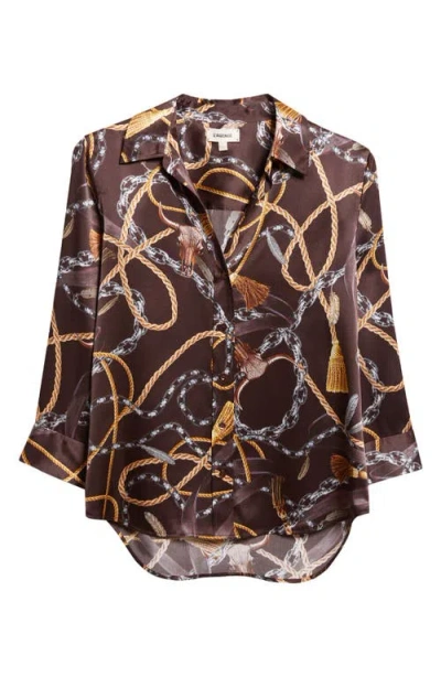 L'agence Dani Western Chain Print Silk Button-up Shirt In Brown