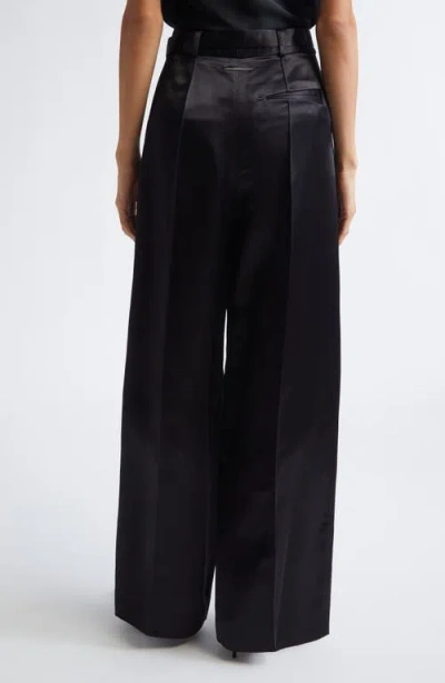 Grace Ling Liquid Satin Belted Wide Leg Pants In Black