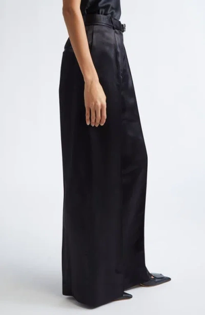 Grace Ling Liquid Satin Belted Wide Leg Pants In Black