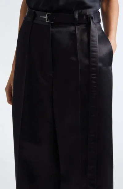 Grace Ling Liquid Satin Belted Wide Leg Pants In Black