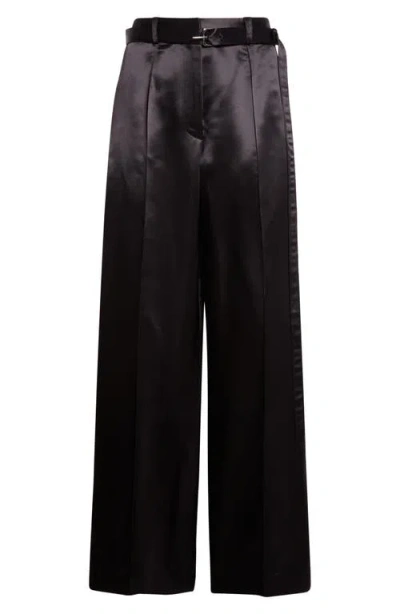 Grace Ling Liquid Satin Belted Wide Leg Pants In Black