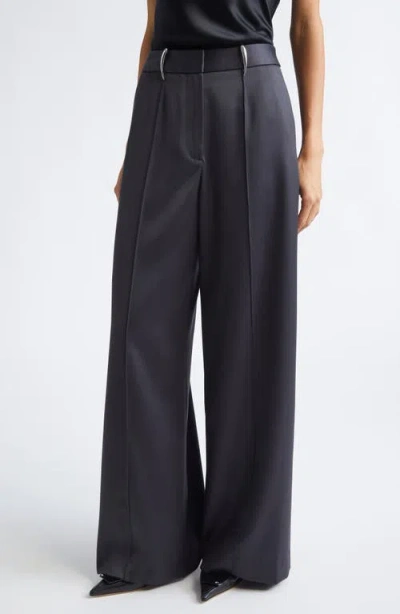 Grace Ling Claw Belt Loop Virgin Wool Blend Wide Leg Pants In Blue