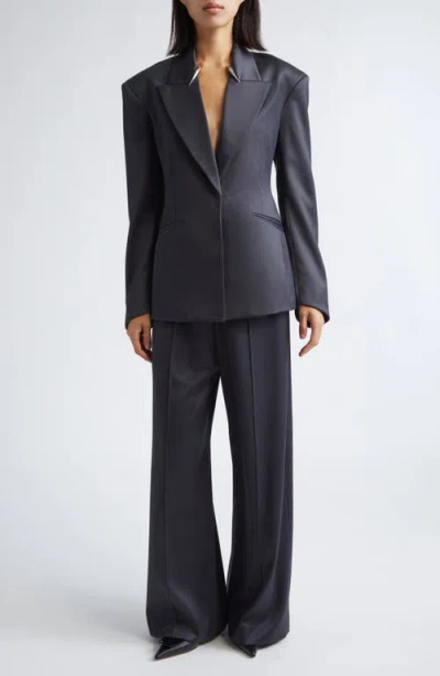 Grace Ling Claw Belt Loop Virgin Wool Blend Wide Leg Pants In Blue