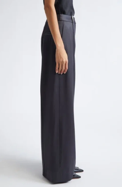 Grace Ling Claw Belt Loop Virgin Wool Blend Wide Leg Pants In Blue