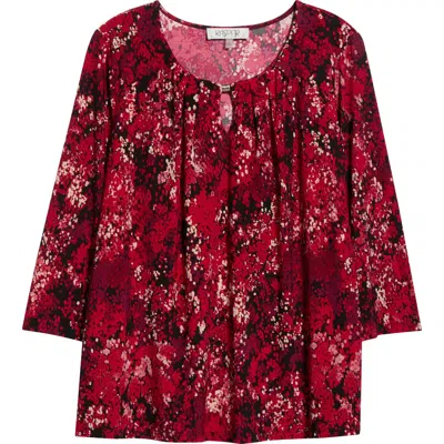 Kasper Pleated Three-quarter Sleeve Top In Red