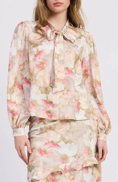 Jacquie The Label Mackenzie Balloon Sleeve Satin Button-up Shirt In Multi