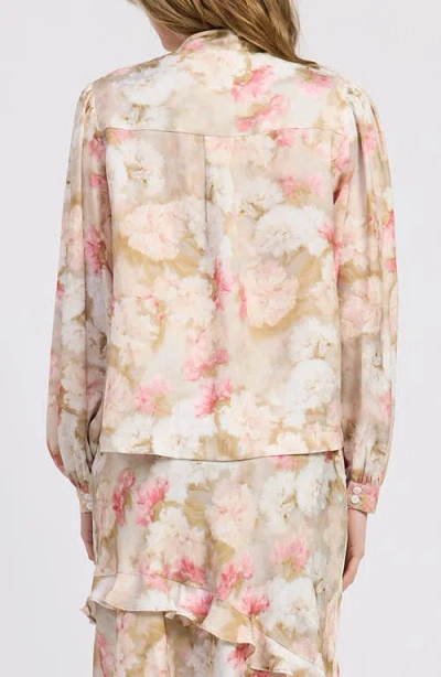 Jacquie The Label Mackenzie Balloon Sleeve Satin Button-up Shirt In Multi