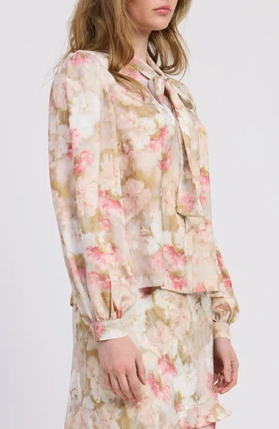 Jacquie The Label Mackenzie Balloon Sleeve Satin Button-up Shirt In Multi