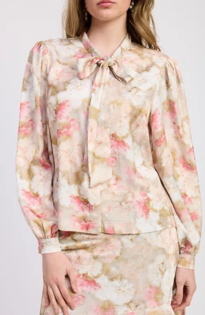 Jacquie The Label Mackenzie Balloon Sleeve Satin Button-up Shirt In Multi