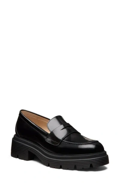 Stuart Weitzman Hudson Lite Lugged Platform Penny Loafer In Black