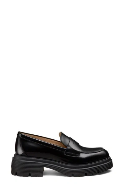 Stuart Weitzman Hudson Lite Lugged Platform Penny Loafer In Black