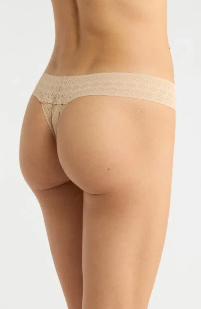 Meundies Allover Lace V-front Thong In Neutral