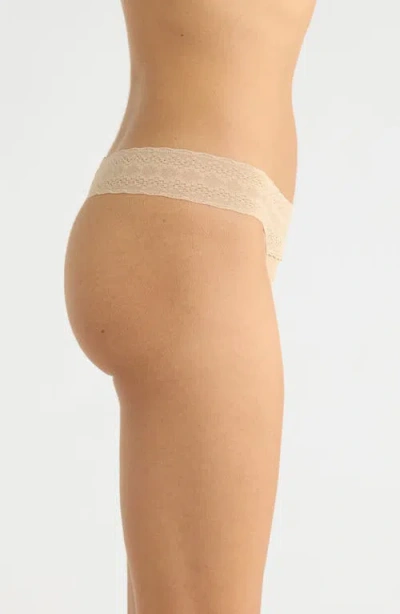 Meundies Allover Lace V-front Thong In Neutral