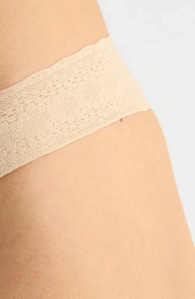 Meundies Allover Lace V-front Thong In Neutral