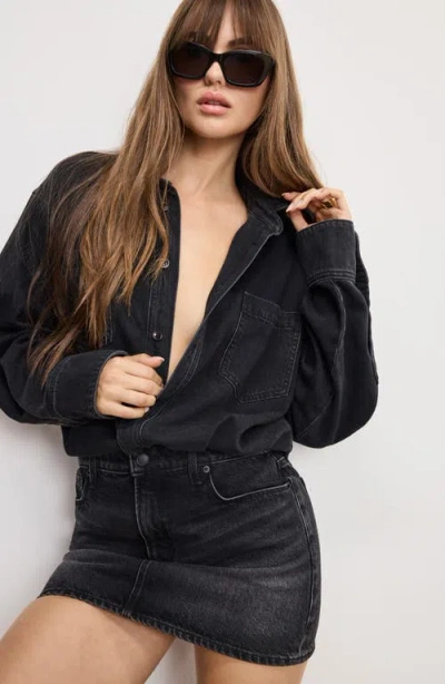 Good American Denim Shirt Dress Black389 In Black