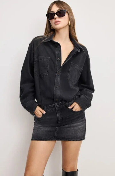 Good American Denim Shirt Dress Black389 In Black